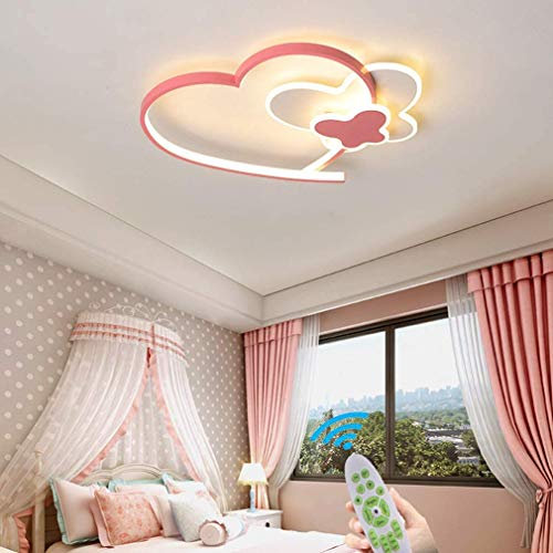 LED Flur Pendelleuchte Schmetterling Herz Lichter Modern LED Herzförmig Design Rosa Mädchen Schlafzimmer Deckenleuchte Dimmbar Acryl Wohnzimmer Deckenlampe Fernbedienung Babyzimmer Lampe,50CM 30W