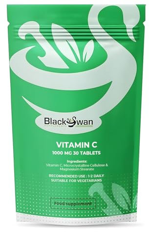 Black Swan Vitamin C Tablets - 1000mg Powerful Antioxidant Formula for Immune System Support Eye Health Collagen Formation Skin Rejenuvation Natural Supplement - 30 Tabs 1 Month Supply