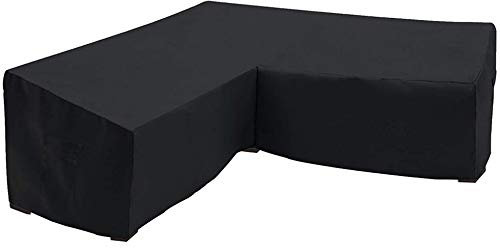 Orqihod L-shaped Garden Furniture Cover Waterproof 420D Heavy Duty Garden Rattan Corner Furniture Covers with Storage Bag 254X254CM Black Protective Cover for Corner Sofa Windproof