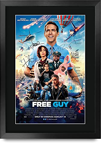 HWC Trading FR A3 Free Guy Ryan Reynolds, Jodie Comer Geschenke Geduckter Poster Signiertes Autogramm Foto für Fans von Film Memorabilien - A3 Framed