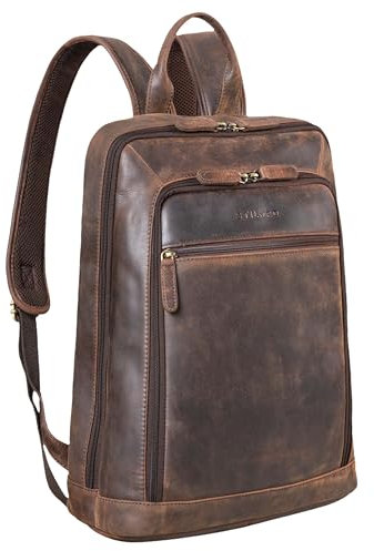 STILORD 'Watson' Laptop Rucksack 15.6 Zoll Leder Backpack Business Lederrucksack Herren Rucksack XL für Breite DIN A4 Ordner Tagesrucksack Vintage Echtleder, Farbe:zamora - braun