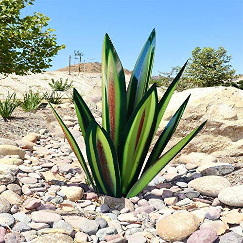 Raopuzi Sculpture Rustique de Tequila Bleue, 65CM Art décoration Statue Déco à la Maison,Figurines de Jardin,Ornements de Pelouse,Piquets de Jardin,Plantes d'agave en Métal pour Cour Extérieure (D)