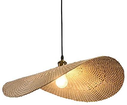 SHUANGZ Lustre Bambou Art Bambou Lampe À Suspension Lanterne De Style Pastoral Lampe Tressée À La Main en Chapeau De Paille E27 Lustre De Salle À Manger Rétro Abat-Jour en Rotin Clair Lampes De Ferme