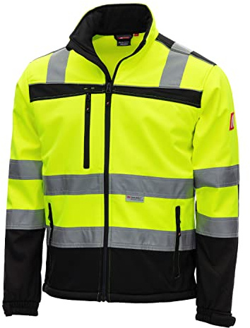 Nitras Motion Tex Viz Warnschutz Softshelljacke Arbeitsjacke mit 3M Reflex-Streifen I Windbreaker Wasserabweisend & Windabweisend I Neongelb
