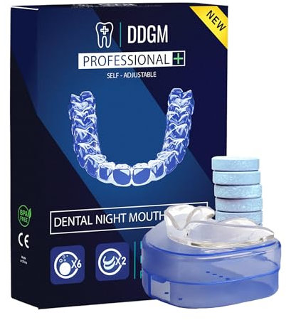 DDGM 2 Pezzi Bite dentale notturno automodellante professionale invisibile per bruxismo 2 taglie Uomo e Donna 6 Compresse disinfettanti. (Uomo - Large)