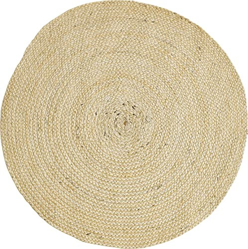 -LUXOR- living Teppich IBO - Juteteppich rund für Wohnzimmer und Schlafzimmer - Boho Teppich rund aus Jute und Baumwolle – Naturteppich in beige 120 cm rund