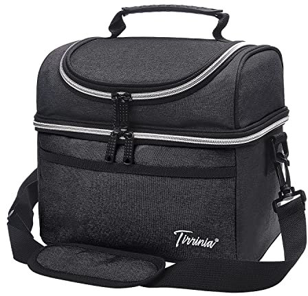 Kato Tirrinia Insulated Cool Bag Lunch Box for Men Women, Leak Proof Lunch Box with Compartment Adults Work with Shoulder Strap and Front Pocket, 10L, Oxford Cloth Black