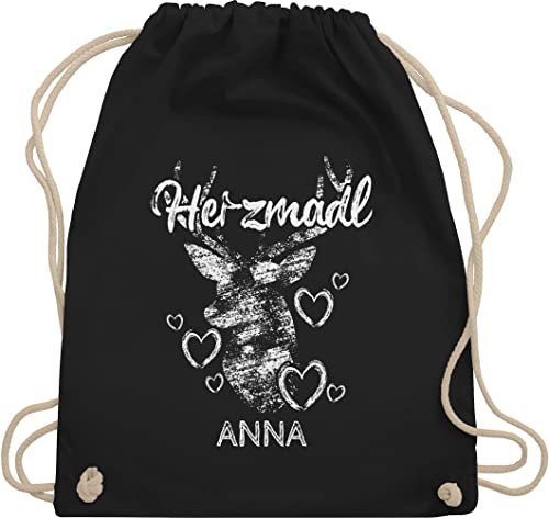 Turnbeutel Rucksack - Kompatibel Oktoberfest - Herzmadl mit Hirsch und Herzen - Unisize - Schwarz - trachten tasche oktoberfest-tasche bayrisch herz trainingsbeutel trachtenrucksack bayrisches