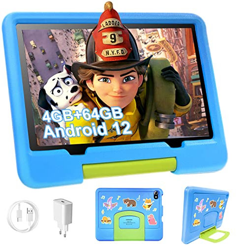 DUODUOGO Tablet 10 Pollici Android 12 GMS, Tablet Bambini 4GB RAM 64GB/TF 128GB ROM, Kid Tablet offerte Controllo Parentale, Giochi Educativi, Doppia Fotocamera, Tablet WiFi in Offerta Custodia(blu)