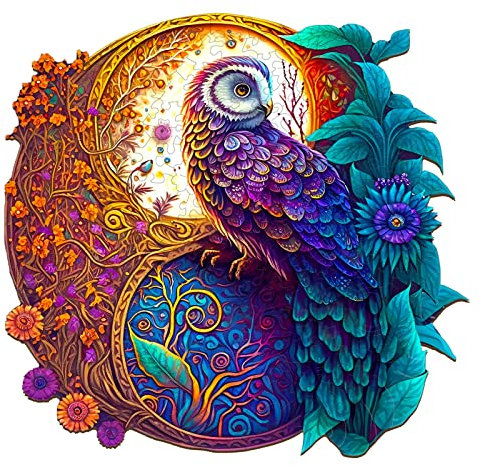 Blumuze Holzpuzzle Erwachsene, Yin Yang Eule Holzpuzzle Einzigartige Tierform Puzzleteile, Holz-Puzzle, Puzzle aus Tierteilen, Puzzle Holz Erwachsene mit Geschenkbox aus Holz 300 Stück(L-13.8*13.8in)