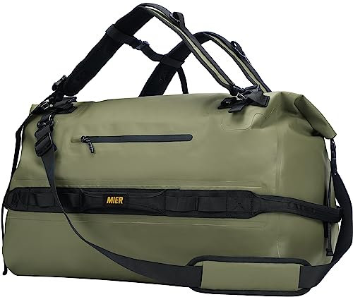 MIER Wasserfeste Reisetasche Duffle Bag mit Rucksackfunktion Rolltop Sporttasche für Seesack, Schwimmentaschen, Fitnesstasche,Segeltasche oder Motorradtasche, Grün-80L
