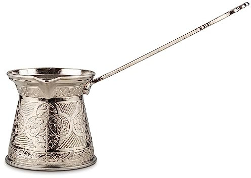Alisveristime Auténtica cafetera turca, hecha a mano, Cezve/Ibrik, 3.14 pulgadas de ancho, 3.14 pulgadas de altura – 13 onzas mejora tu experiencia de café ahora. (4 tazas) (plata)