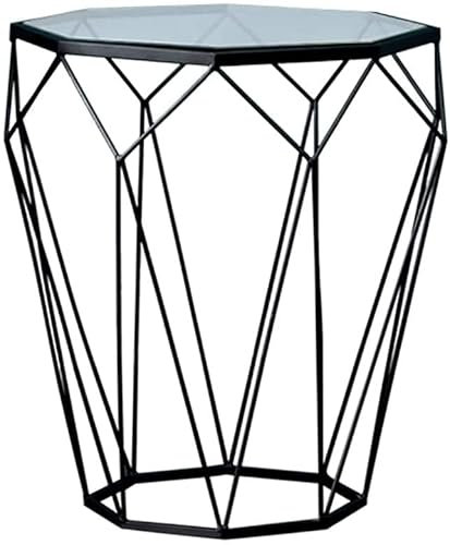 Table Basse Nordique - Verre Trempé Et Base en Fer Forgé, Table De Chevet De Bureau De Salon Nordique Tables D'appoint De Canapé De Salon Moderne, 18.1 × 22