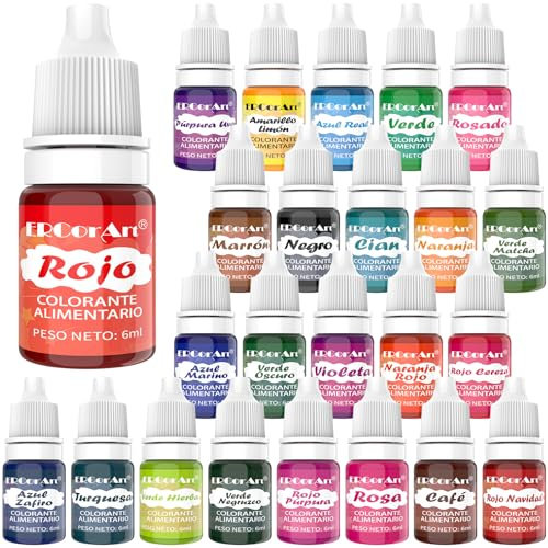 Colorante Alimentario - 24 Colores Colorantes Alimentarios Reposteria de Alta Concentración, para Fondant Blanco, Harina, Huevos, Tarta, Natillas y Donuts, para Halloween, Navidad, Pascua - 6 ml
