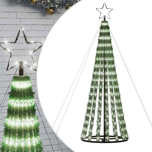 vidaXL LED Weihnachtsbaum, Beleuchtet Christbaum mit 275 LEDs, Tannenbaum Lichterbaum Kegelform mit 8 Beleuchtungsmodi, Weihnachtsbeleuchtung Weihnachtsdeko, Kaltweiß 180 cm