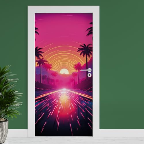 Finest Folia Türfolie 90x200 cm Türtapete Türposter Folie für Tür Wohnzimmer Kinderzimmer Küche Türaufkleber Bad Aufkleber selbstklebend TF03 (30 Synthwave Road)