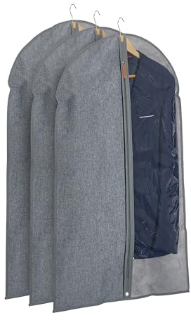 Relaxdays Kleidersack 3er Set, Kleiderschutz mit Reißverschluss, 99 x 58 cm, Schutzhülle Anzug, Kleid, grau/transparent