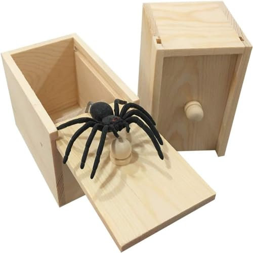 Fltengle Original Spider Scare Prank Box 1Pcs,Handmade Fun Joke Scarebox Toy, Hilarious Wooden Scare Box,Practical Toy Prank for Kids Adults