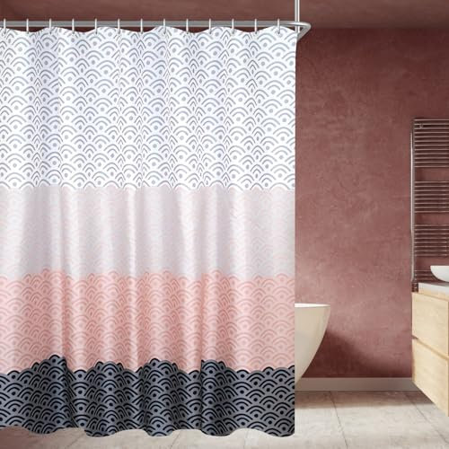 Lerores Duschvorhang 80x180cm Blume, Beschwerter Saum Antischimmel Textil, Wasserdicht, Waschbar Polyester Stoff Badevorhänge mit Ösen und 5 Duschvorhangringe für Badezimmer, Badewanne