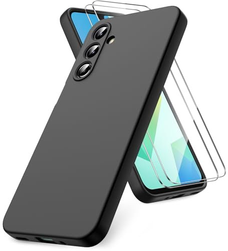 Vansdon Funda Compatible con Samsung Galaxy A16 4G/5G, 2 Unidades Protector Pantalla Cristal Templado, Silicona Líquida Gel Ultra Suave Funda- Negro