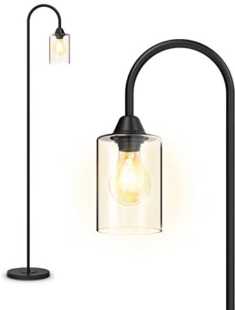 EMKE Schwarz Stehlampe LED Stehleuchte Wohnzimmer E27 Standleuchte mit Fußschalter, Retro Leselampe Stehlampe Schlafzimmer Floor Lamp Outdoor Stehlampen Bogenlampe