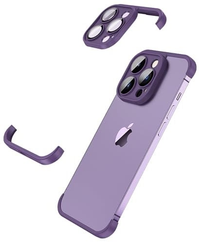 MIMGOAL Frameless Case for iPhone 14 Pro Max Case with Camera Protector, Soft Silicone Shockproof Phone Borderless Cover, Ultra-Thin Lightweight Bumper Frameless Slim Cover,Deep Purple