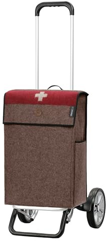 ANDERSEN Einkaufstrolley - Alu Star Shopper Urs braun | sehr leicht, höhenverstellbar, klein zusammenlegbar, bis 40 kg - Tasche Handarbeit, Upcycling, Seitenfach, 43 L