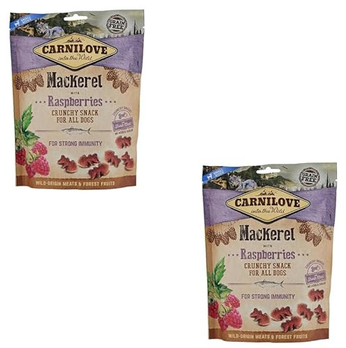 Carnilove Crunchy Mackerel with Raspberrie | Doppelpack | 2 x 200 g | Snack für Hunde | Mit frischem Fleisch | Getreide- und Kartoffelfrei | Mit hochwertigen Omega-3-Fettsäuren
