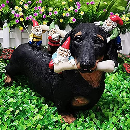 Zwerg EIN Dackel Gartenzwerg Statue Gartenzwerg Skulptur für Terrasse Gartenzwerg Hund, Lustig für Außen, Wasserdicht Harz Gartenfiguren, Gartendeko Dackel Figuren Garten (Black, One Size)