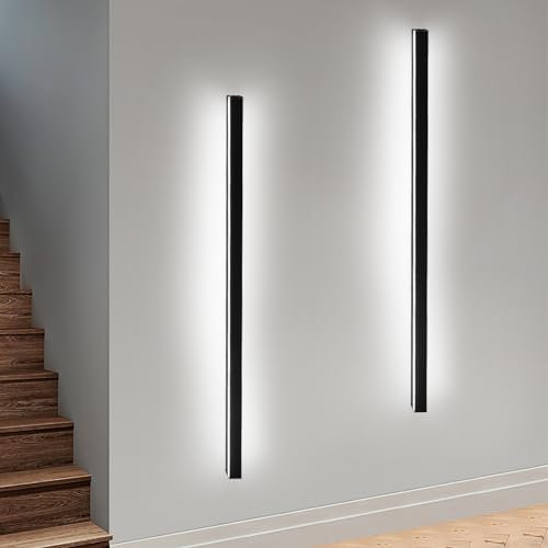 ZMH 2ER LED Wandleuchte Innen Wandlampe Schwarz - 100CM Wandbeleuchtung Wohnzimmer Modern Flurlampe Wand 32W Schlafzimmerlampe Metall Treppenhaus Beleuchtung Kaltweiß für Flur Wohnzimmer Küche Hotel