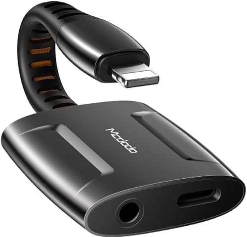 mcdodo Adaptador de auriculares y carga para iPhone 2 en 1 Lightning a 3,5 mm AUX, divisor de carga de audio, cable de aleación de zinc, compatible con iPhone 14/14 Pro/1 3/12/11/11 Pro/X/XS/XR/8/7