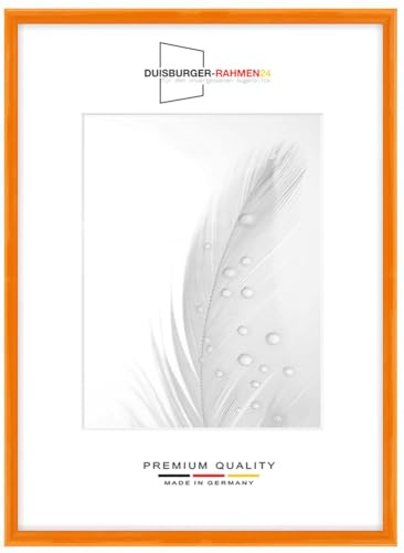 Duisburger-Rahmen24 Holz Bilderrahmen Schmal 30 x 40 cm in Orange Hochglanz | inkl. bruchsicherer Anti-Reflex Kunstglasscheibe | Rahmen für Poster | Puzzle | Foto collage DR121