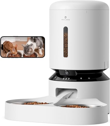 PETLIBRO Automatic Cat Feeder with Camera, 1080p HD Live Monitoring, Remote App Food Dispensing Dual Bowl, Two-Way Audio Interaction, AI Motion Detection (White)