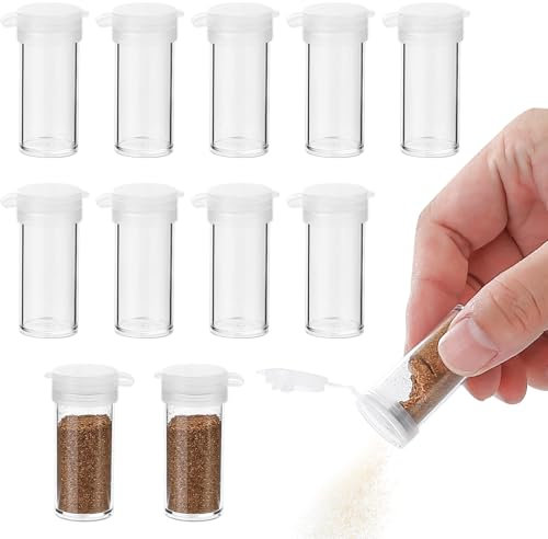 12 Piezas Mini Salero y Pimentero Pequeño, Salero con Tapa, Mini Especiero de Viaje, Molinillo de Sal y Pimienta Portátil para Camping, Cocina, BBQ, 6g
