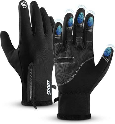 AURUZA Winter Touchscreen Handschuhe für Damen Herren - Fahrrad, Sport, Outdoor Wasserdichte Schwarze Handschuhe - M