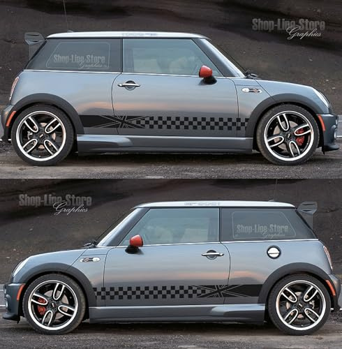 Fasce Adesivie Laterali Bandiera Inglese Union Jack Worldcustom compatibili con Mini Cooper S (Nero Opaco)
