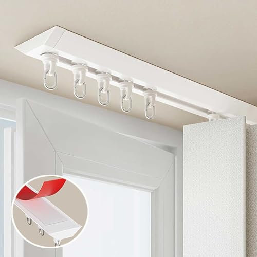 Selbstklebende Vorhangschiene 1-6m gardinenschiene 1 läufig Deckenvorhangschiene ohne Bohren for Schiebevorhang Vorhang, for Fenster Schränke Vorhänge Fenster Balkon Büros(White,6m(19.7ft))