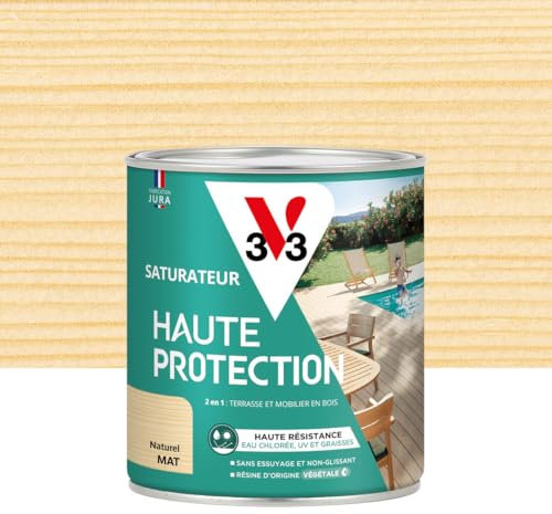 V33 Saturateur Bois extérieur Naturel mat - Pour terrasses et mobilier de jardin - Haute résistance eau chlorée, UV et graisse - Sans essuyage et non glissant - Résine d'origine végétale - 0,75L