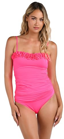 La Blanca Women's Island Goddess Ruffled Bandeau Tankini Swimsuit Top, Bright Pink, 10
