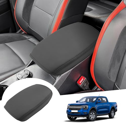 GAFAT Kompatibel mit Neu Ford Ranger T9 2023-2026 2027 (Elektronische Bremse) Mittelarmlehne Abdeckung, Ranger Raptor Wildtrak Zubehör, Mittelkonsole Armlehne Schutz, PU Mikrofaser leder Polster
