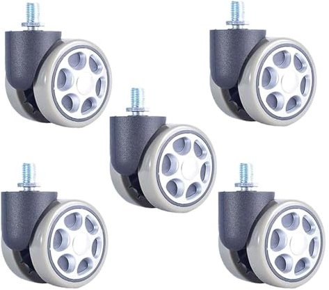 TAIPINGOZ Rollen für Bürostühle, Bürostuhl Rollen, Lenkbare Möbelrolle, 60 mm, Ersatzrollen mit M10-Gewinde, 5 × leise Rollen for Harte Böden