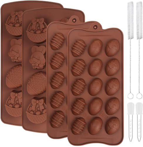 4 Stück Ostern Silikon Schokoladenformen, Backform Osterhasen, Ei Kaninchen Korbform Schokoladenform, DIY Silikonform Ostereier, Silikon Form für Schokoladen, Cake, Pudding, Jelly