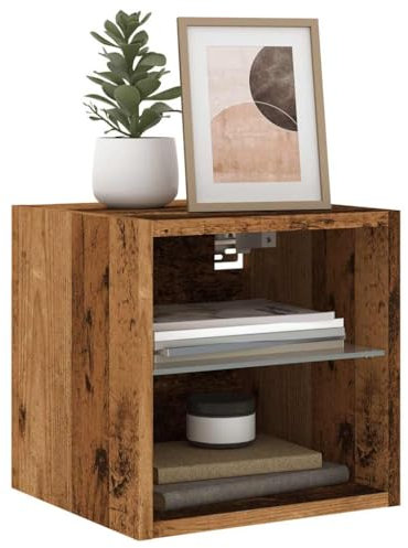 LAPOOH TV-Wandschrank mit LED-Leuchten Altholz-Optik 30x28,5x30 cm, Tv Board, Tv Lowboard, Tv Tisch, Fernsehschrank, Fernsehtisch, Kommode, Sideboard Wohnzimmer, Tv Sideboard - 857672