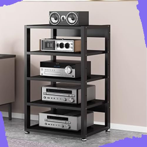 IMUNKT 3 4 5 Livelli Mobile Componenti Stereo, HiFi Rack Audio AV Tower Media Stand, Rack Amplificatore Supporto Per Giradischi, Regolabile Mobiletto Portaoggetti, Legno & Metallo(Black,5 Tier-50X40X9