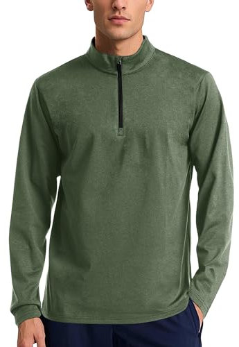 Tansozer Skipullover Herren Atmungsaktiv Langarmshirt Wandern T-Shirt Funktions Longsleeve Golf Pullover 1/4 Zip Fleece Skirolli, Armeegrün, 3XL