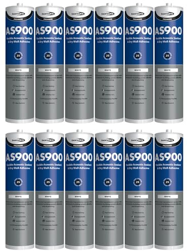 Bond It AS900 Acoustic Sealant & Wall Board Adhesive – 12x White, 900ml | Noise-Reducing – Flexible – Over-Paintable | Solvent-Free Joint Filler for Plasterboard – Ceilings – & Interiors