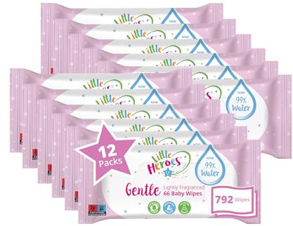 Little Heroes Gentle Baby Wipes Lightly Fragranced Water Wipes - 792 count 12 x 66 Pack