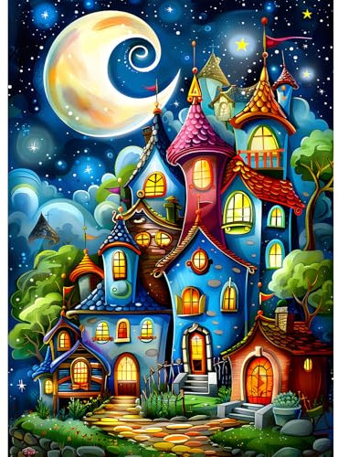 EOBROMD Diamond Painting Cartoon Haus, 5D Diamant Painting Bilder für Erwachsene Fantasie Architektur, DIY Diamant Malerei Set für Wanddekoration 30x40cm