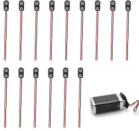 Set di 15 Connettore Batteria 9V, Clip Batteria 9V con Cavi Volanti da 150mm, Fibbia Cavo Tipo I, Facili da Installare per Sostituire Connettori Rotti in Dispositivi Elettronici