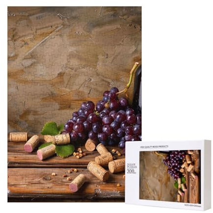 Weinflaschenkorken und Trauben, bedrucktes Intelligenz-Puzzle aus Holz, 28 x 40 cm, 300 Teile (verpackt), Puzzle, Lernspiel für Erwachsene, Heimdekoration, Puzzle